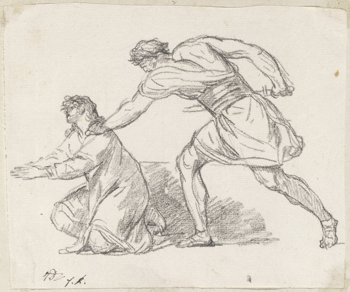 Warrior Seizing a Kneeling Figure by Jacques-Louis David (French, 1748 - 1825), 16X12"(A3)Poster Print