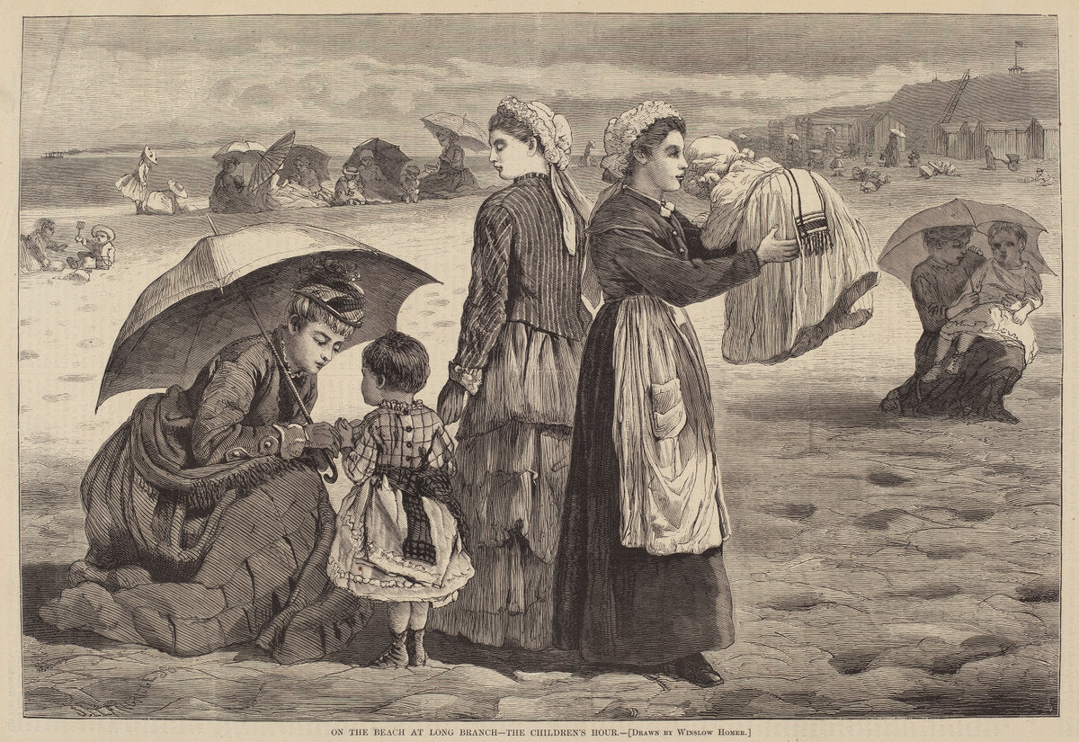 On the Beach at Long Branch - The Children's Hour by James L. Langridge after Winslow Homer (American, c. 1837 - active 1850/1881), 16X12"(A3)Poster Print