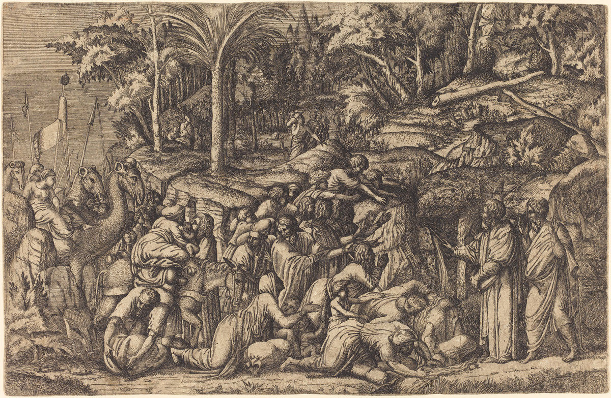Moses Striking the Rock by Master IV after Francesco Primaticcio (French, active c. 1544), 16X12"(A3)Poster Print