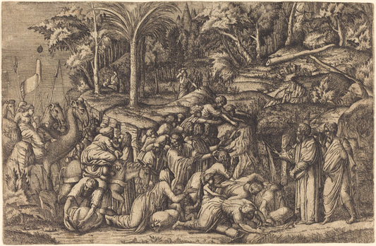 Moses Striking the Rock by Master IV after Francesco Primaticcio (French, active c. 1544), 16X12"(A3)Poster Print