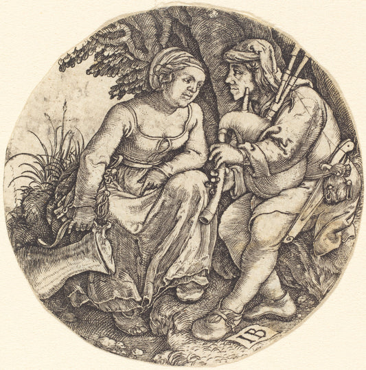 Bagpipe Player with His Lover by Master IB (German, active c. 1523/1530), 16X12"(A3)Poster Print