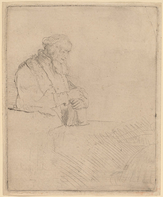Old Man in Meditation, Leaning on a Book by Rembrandt van Rijn (Dutch, 1606 - 1669), 16X12"(A3)Poster Print