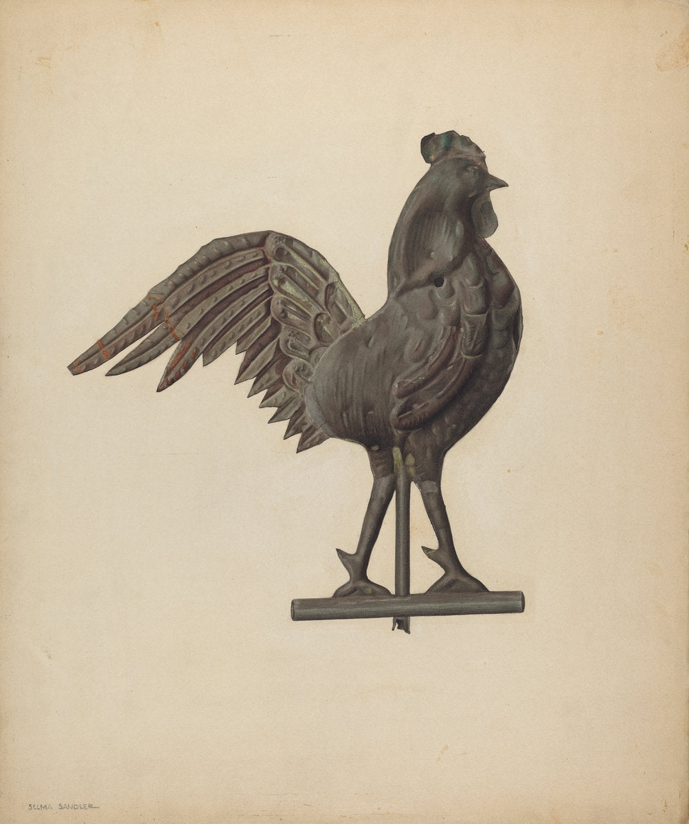 Weather Vane - Cock by Selma Sandler (American, active c. 1935), 16X12"(A3)Poster Print