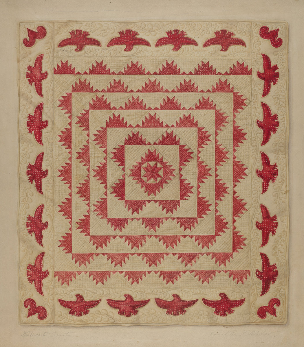 Patchwork Quilt with Eagles by Daniel Fletcher (American, active c. 1935), 16X12"(A3)Poster Print