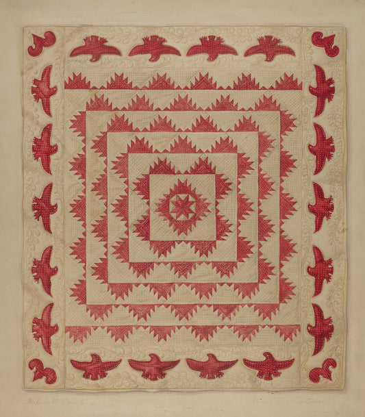 Patchwork Quilt with Eagles by Daniel Fletcher (American, active c. 1935), 16X12"(A3)Poster Print