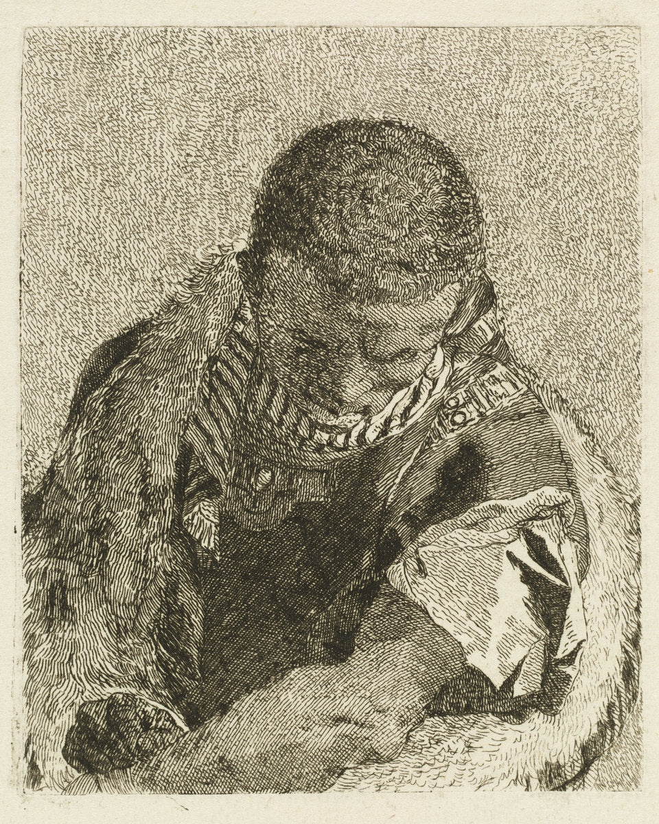 Head of a Moor Bending Forward by Giovanni Domenico Tiepolo (Venetian, 1727 - 1804), 16X12"(A3)Poster Print