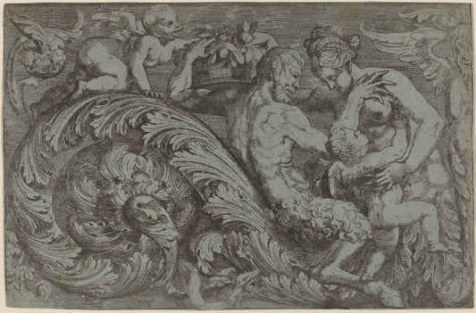 Decorative Panel with Mythological Figures by Angelo Falconetto (Italian, active c. 1555/1567), 16X12"(A3)Poster Print