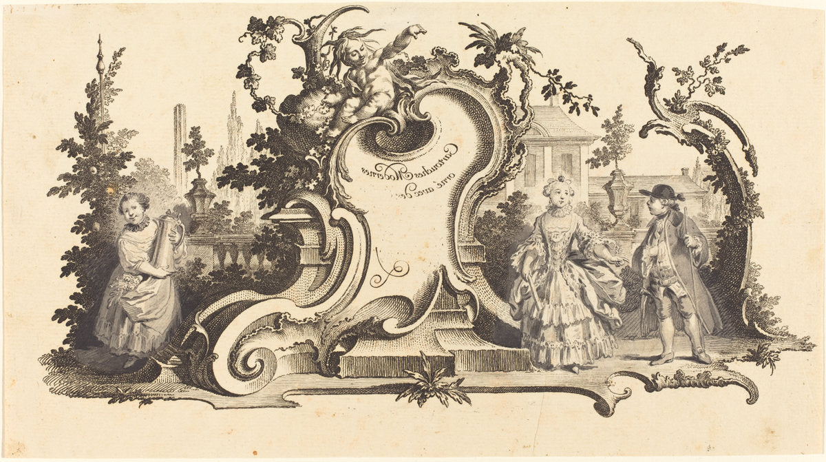 Cartouches Modernes orné avec des [diferentes Figures] (Plate VI-1 from the set) by Johann Esaias Nilson (German, 1721 - 1788), 16X12"(A3)Poster Print