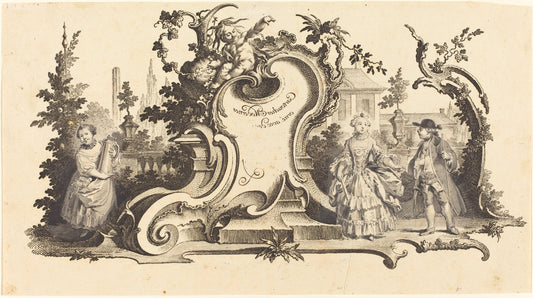 Cartouches Modernes orné avec des [diferentes Figures] (Plate VI-1 from the set) by Johann Esaias Nilson (German, 1721 - 1788), 16X12"(A3)Poster Print