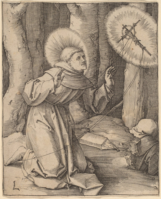 Saint Francis of Assisi Receiving the Stigmata by Lucas van Leyden (Netherlandish, 1489/1494 - 1533), 16X12"(A3)Poster Print