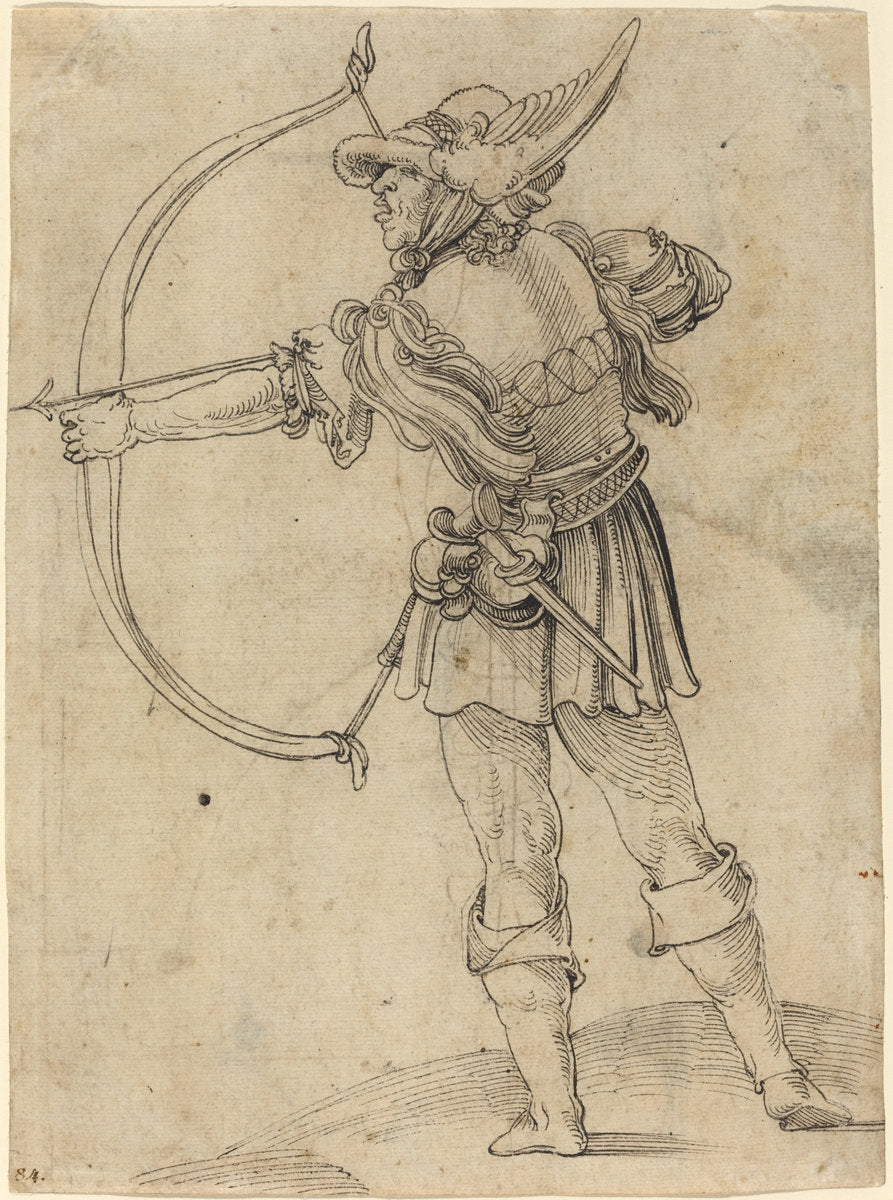 Archer Drawing His Bow by Hans Leonard Schäufelein (German, c. 1480/1485 - 1538/1540), 16X12"(A3)Poster Print
