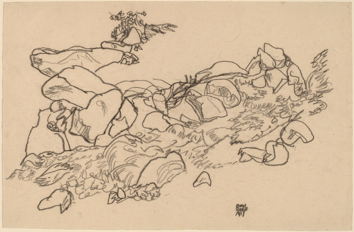 Mountain Stream by Egon Schiele (Austrian, 1890 - 1918), 16X12"(A3)Poster Print