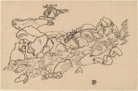 Mountain Stream by Egon Schiele (Austrian, 1890 - 1918), 16X12"(A3)Poster Print