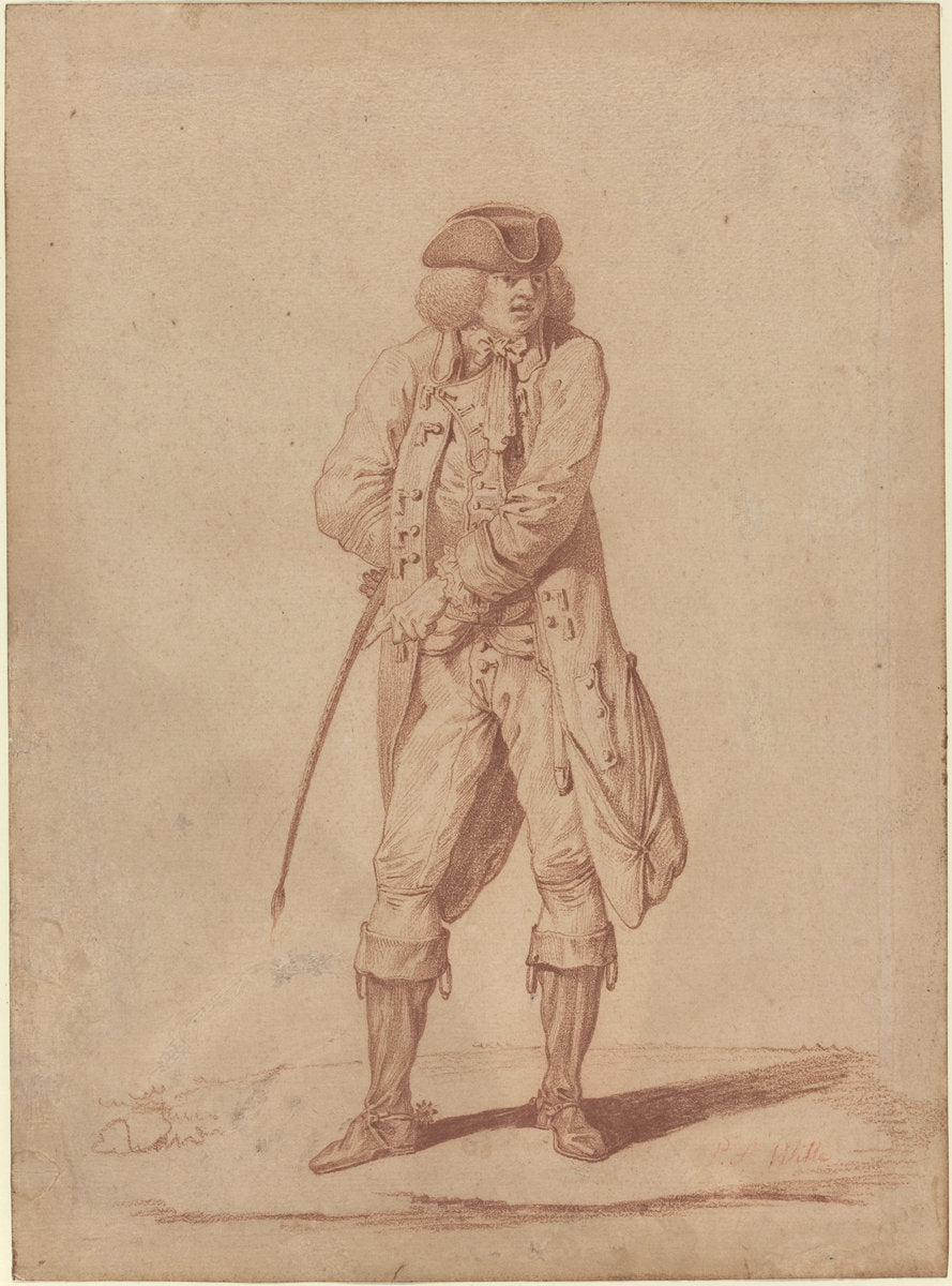 Gentleman with a Riding Crop by Pierre Alexandre Wille (French, 1748 - 1821), 16X12"(A3)Poster Print