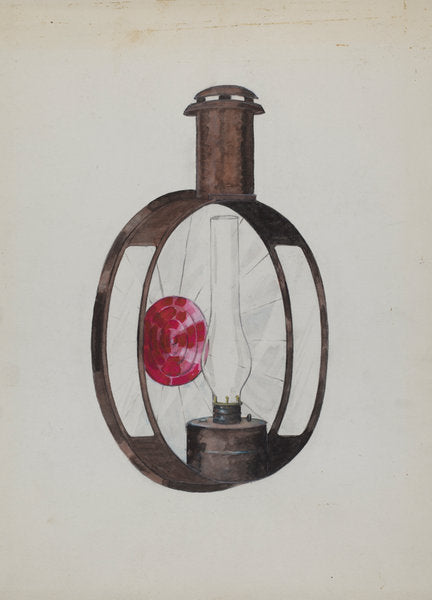 Kerosene Street Car Lamp by Florence Huston (American, active c. 1935), 16X12"(A3)Poster Print