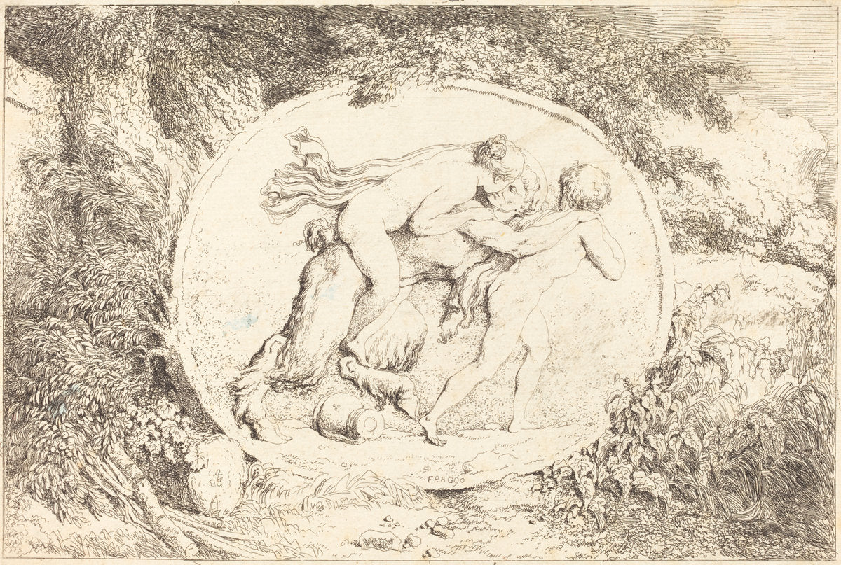 Nymph Astride a Satyr (Jeune fille a califourchon sur un satyre) by Jean-Honoré Fragonard (French, 1732 - 1806), 16X12"(A3)Poster Print
