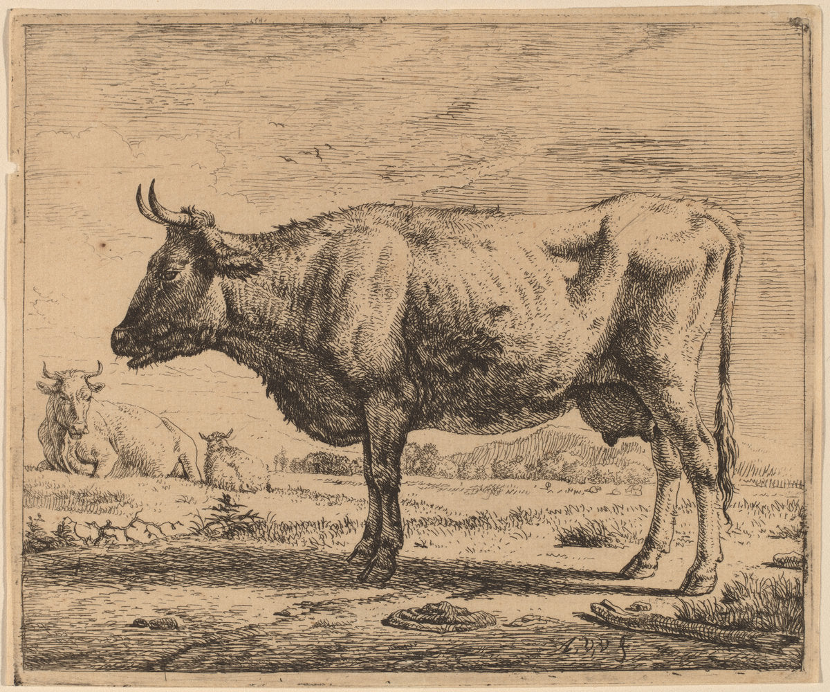 Two Cows and a Sheep by Adriaen van de Velde (Dutch, 1636 - 1672), 16X12"(A3)Poster Print
