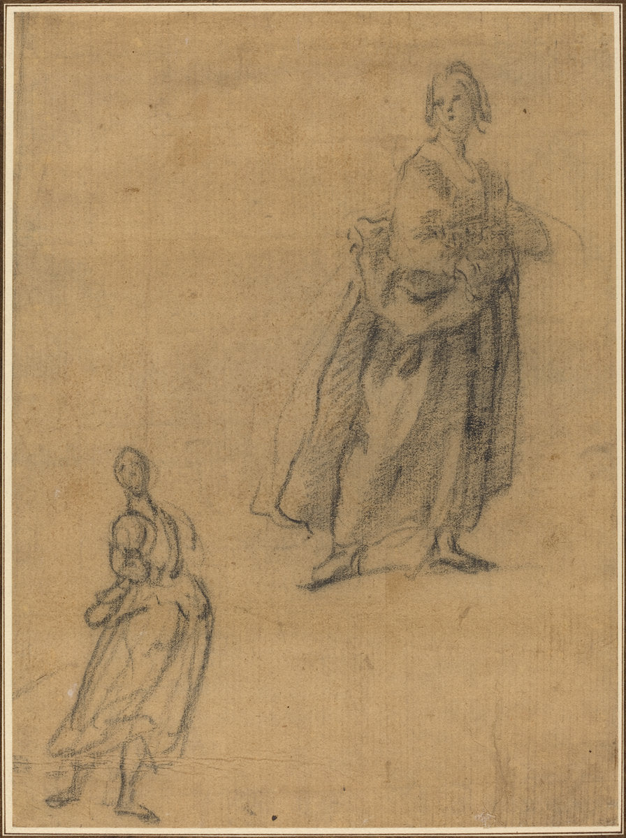 early 17th century by Italian 17th Century (Two Studies of a Standing Woman), 16X12"(A3)Poster Print