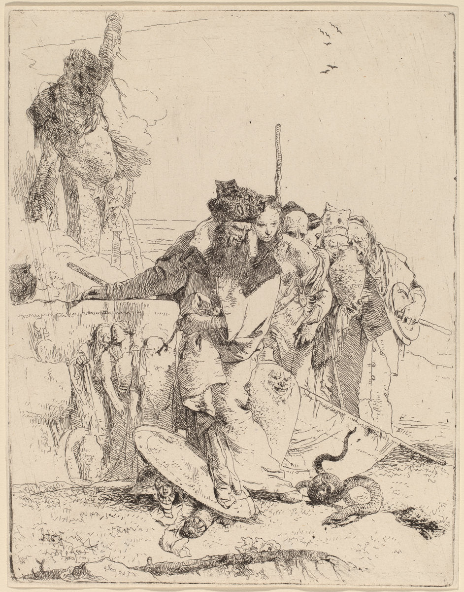 Magician and Others Regarding a Serpent by Giovanni Battista Tiepolo (Italian, 1696 - 1770), 16X12"(A3)Poster Print