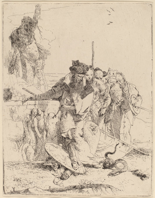 Magician and Others Regarding a Serpent by Giovanni Battista Tiepolo (Italian, 1696 - 1770), 16X12"(A3)Poster Print