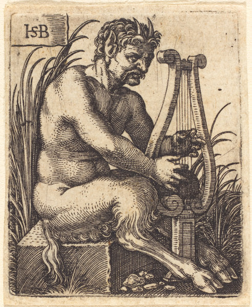 Satyr Playing Lyre by Sebald Beham (German, 1500 - 1550), 16X12"(A3)Poster Print