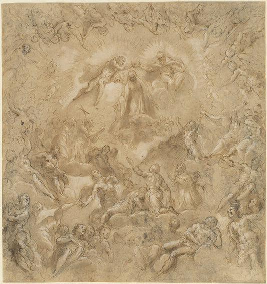 The Coronation of the Virgin by Jacopo Palma il Giovane (Venetian, 1544 or 1548 - 1628), 16X12"(A3)Poster Print