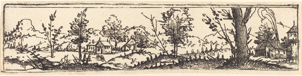 Landscape with Six Single Trees and Three Small Farm-Houses by Augustin Hirschvogel (German, 1503 - 1553), 16X12"(A3)Poster Print