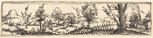 Landscape with Six Single Trees and Three Small Farm-Houses by Augustin Hirschvogel (German, 1503 - 1553), 16X12"(A3)Poster Print