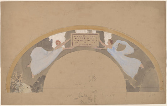 Study of Two Female Figures in Arched Border by Charles Sprague Pearce (American, 1851 - 1914), 16X12"(A3)Poster Print