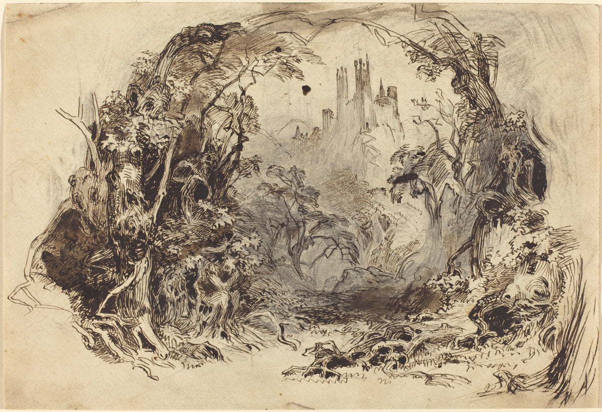 Castle On A Hill (Set for "Sleeping Beauty and the Beast"?) by Robert Caney (British, 1847 - 1911), 16X12"(A3)Poster Print