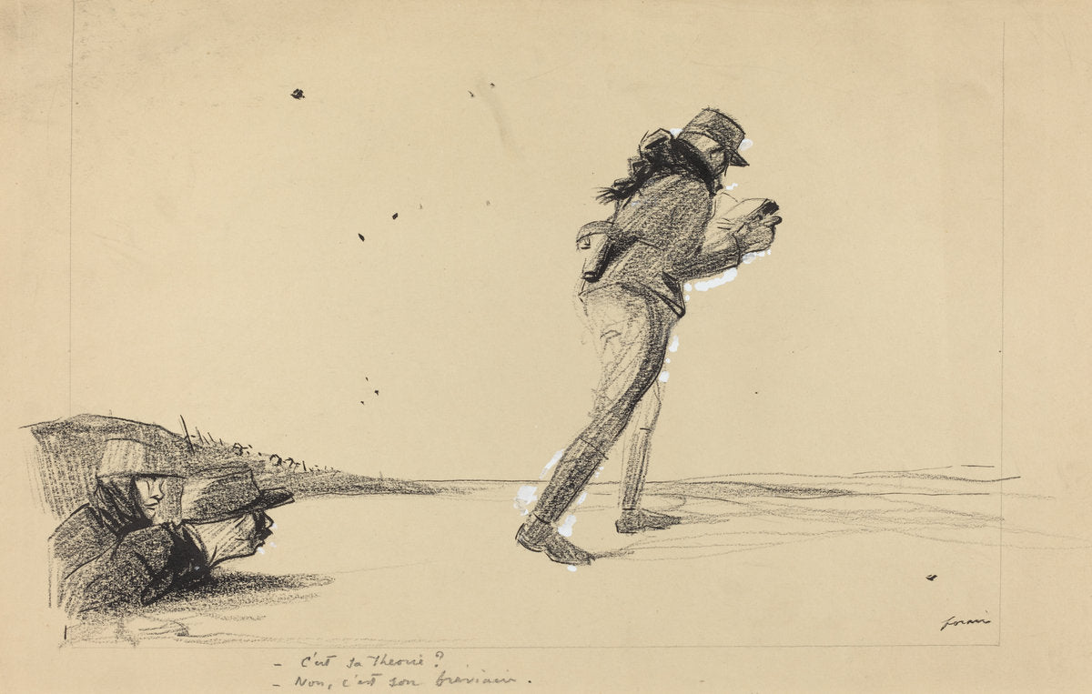 Sur le Front.  -C'est sa theorie?  -Non, c'est son breviaire. by Jean-Louis Forain (French, 1852 - 1931), 16X12"(A3)Poster Print