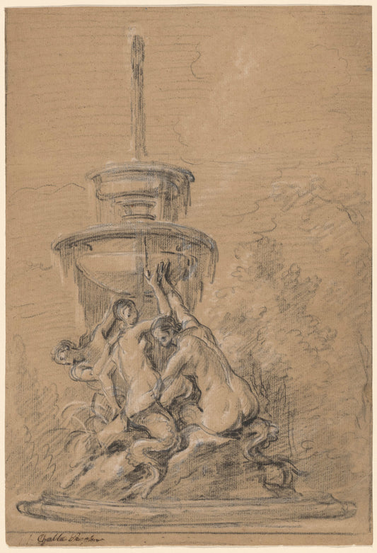 A Fountain with Three Nereids by Joseph Ignace François Parrocel (French, 1704 - 1781), 16X12"(A3)Poster Print