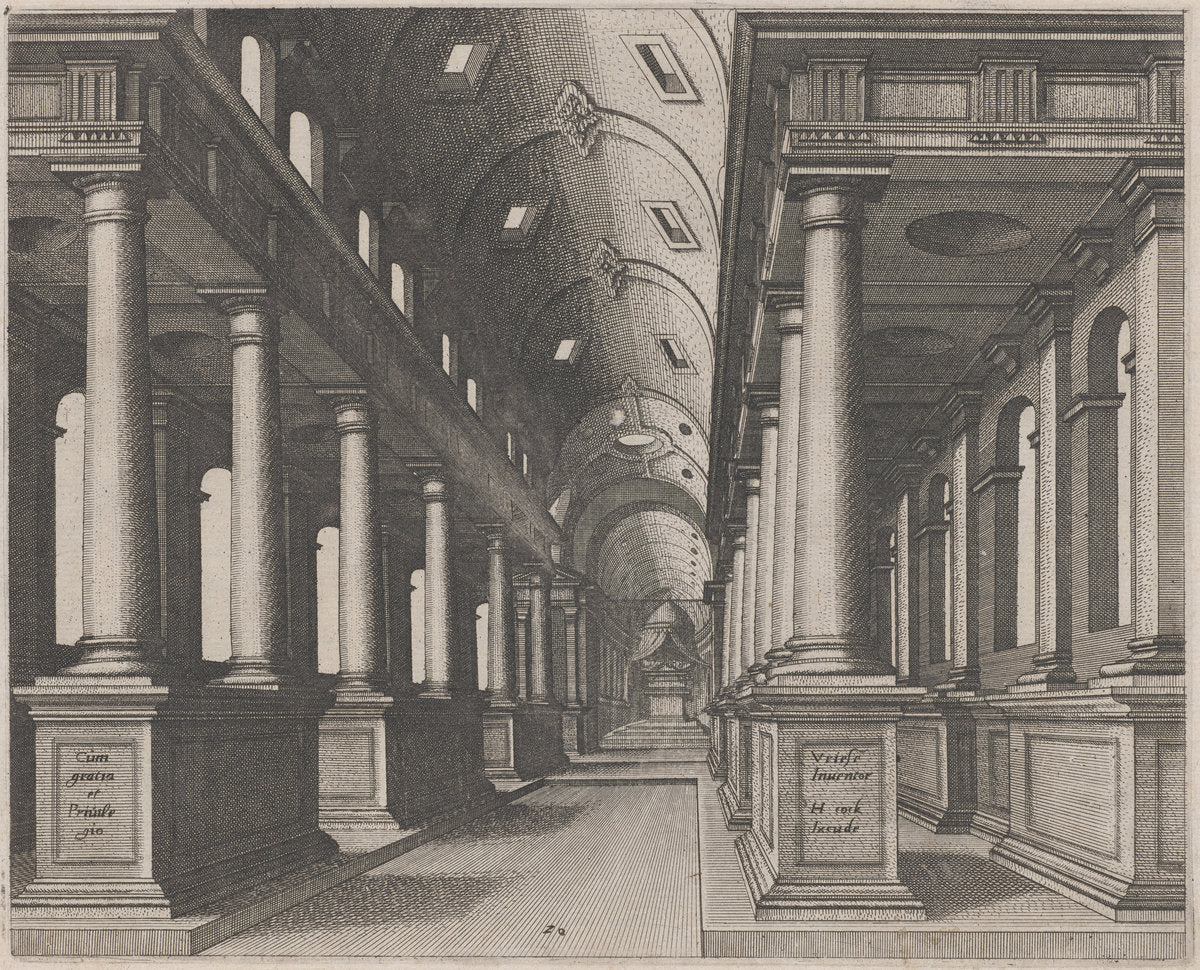 Interior View of a Church with a Barrel Vault by Lucas van Doetechum and Johannes van Doetechum, the Elder, after Hans Vredeman de Vries (Dutch, active 1554/1572; died before 1589), 16X12"(A3)Poster Print