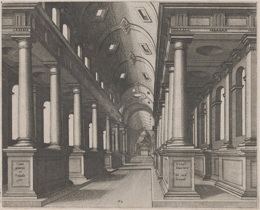Interior View of a Church with a Barrel Vault by Lucas van Doetechum and Johannes van Doetechum, the Elder, after Hans Vredeman de Vries (Dutch, active 1554/1572; died before 1589), 16X12"(A3)Poster Print