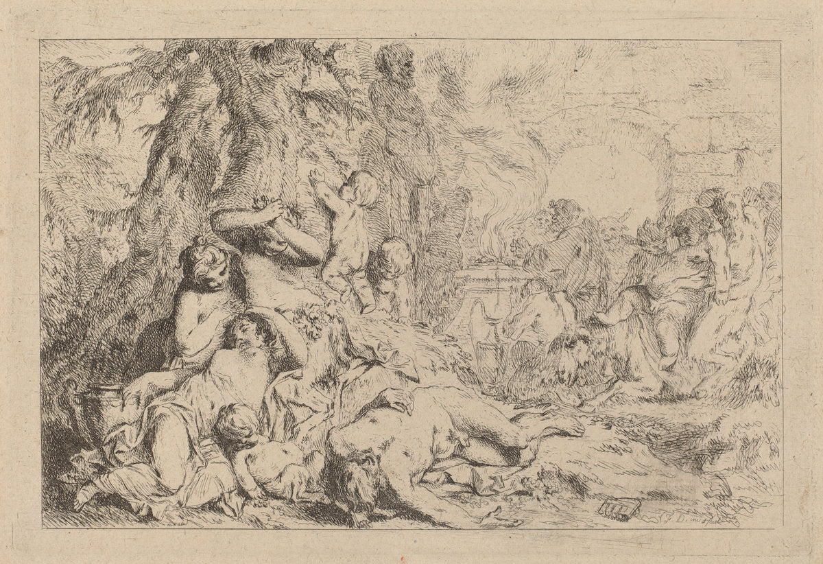La Marche de Silène, "...Jeux de Satyres" by Louis-Felix de La Rue (French, 1731 - 1765), 16X12"(A3)Poster Print