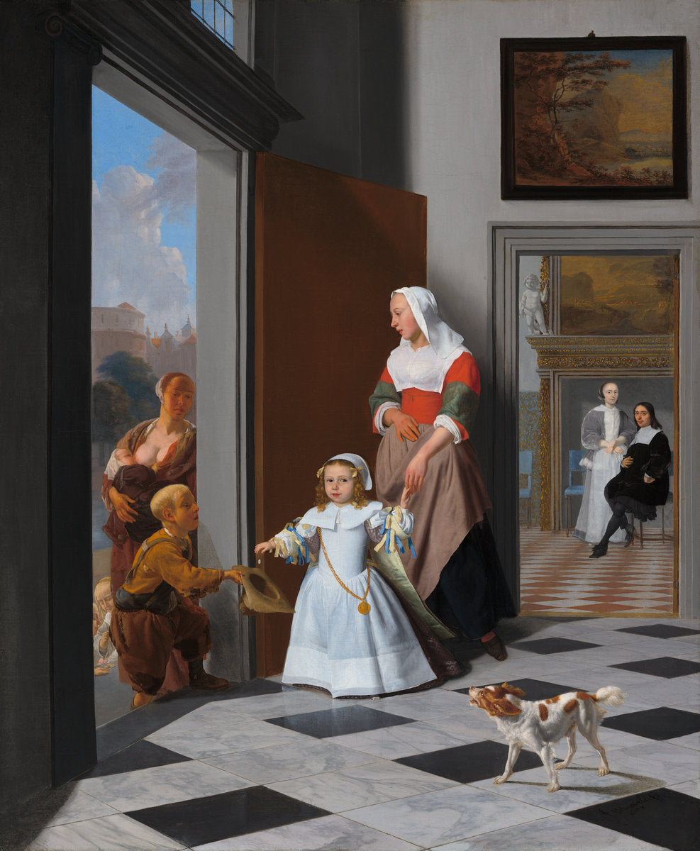 A Nurse and a Child in an Elegant Foyer by Jacob Ochtervelt (Dutch, 1634 - 1682), 16X12"(A3)Poster Print