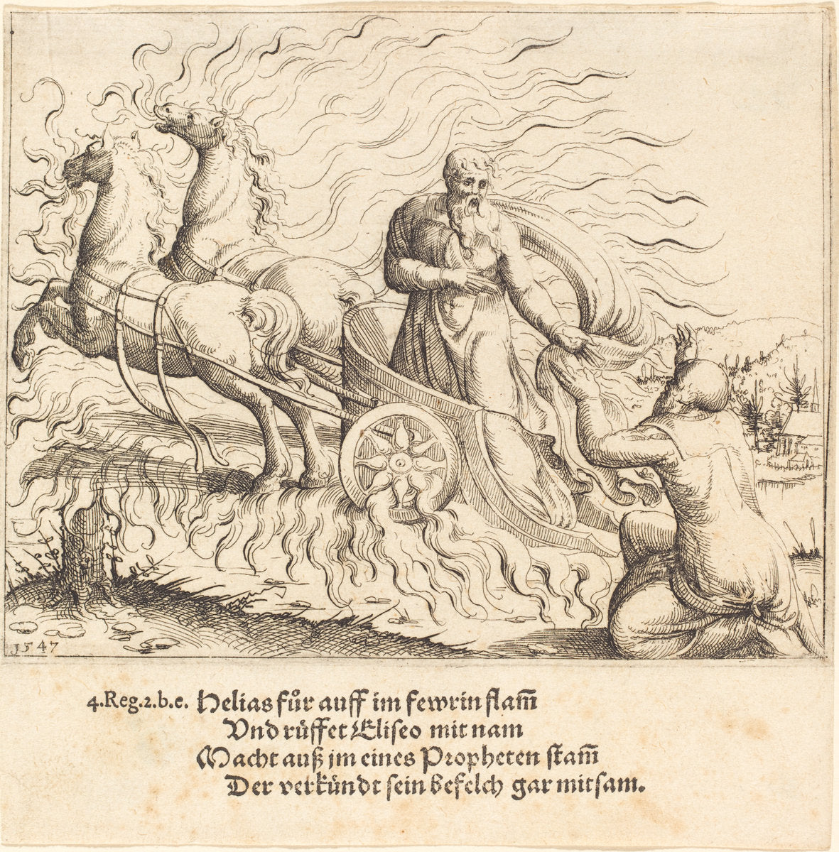 Elijah is Taken up to Heaven by Augustin Hirschvogel (German, 1503 - 1553), 16X12"(A3)Poster Print