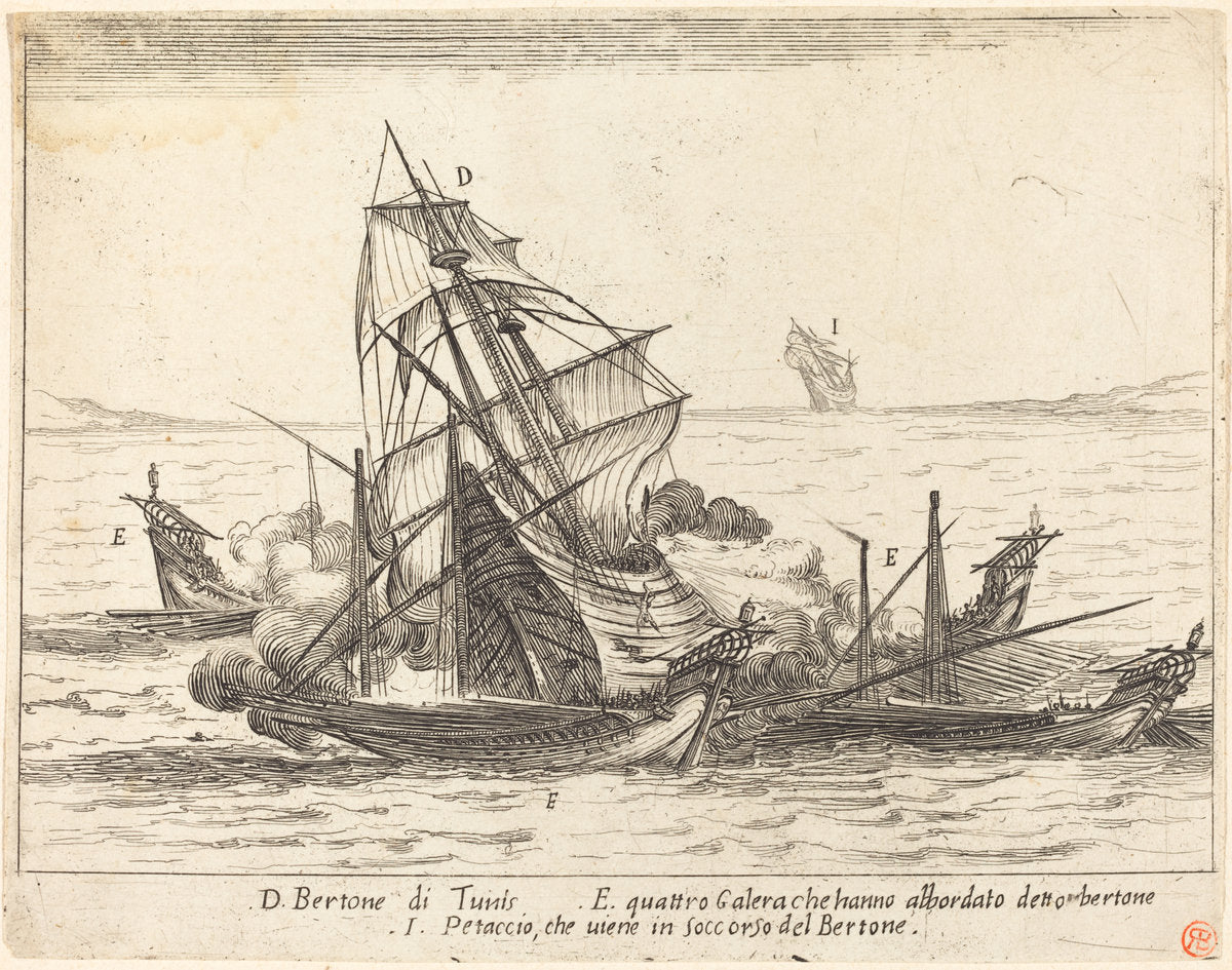 Boarding of the Bertone by Jacques Callot (French, 1592 - 1635), 16X12"(A3)Poster Print