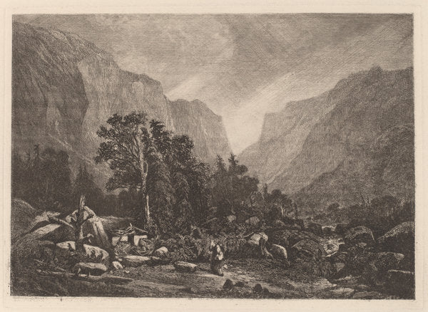 Couple by a Ruined House by Alexandre Calame (Swiss, 1810 - 1864), 16X12"(A3)Poster Print