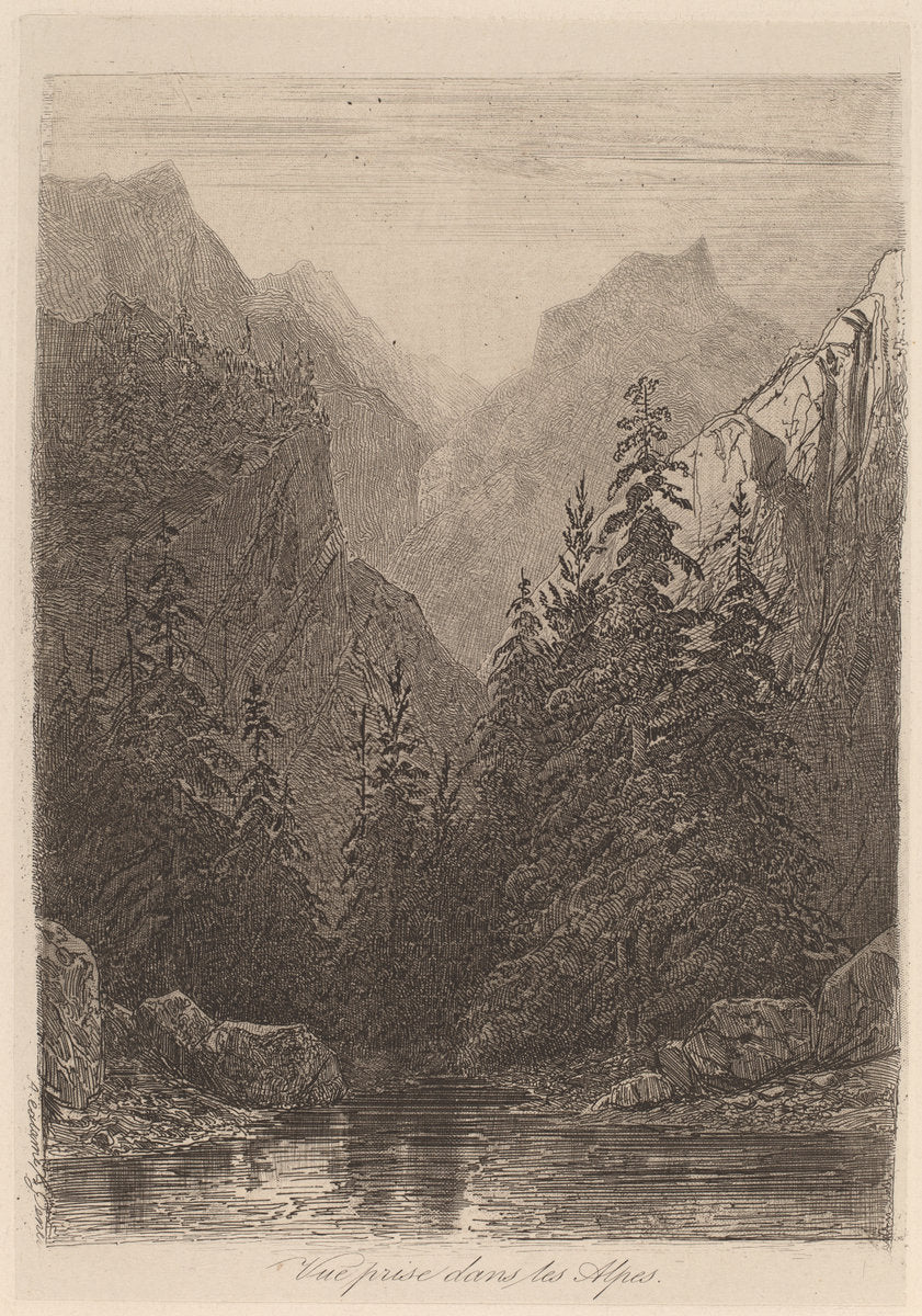 Vue prise dans les Alpes by Alexandre Calame (Swiss, 1810 - 1864), 16X12"(A3)Poster Print