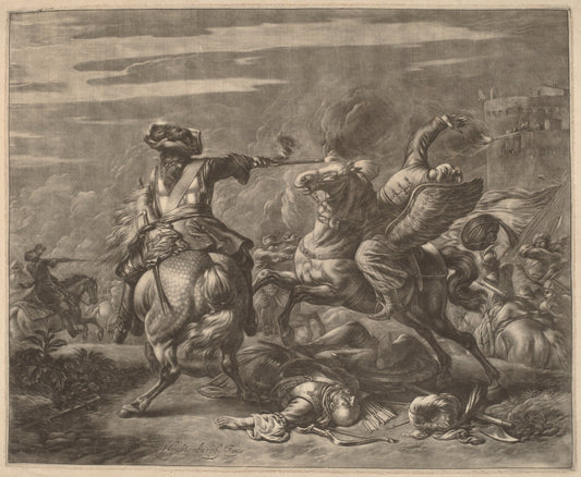 A Horseman Shooting a Turk from His Horse by Jan van Huchtenburgh (Dutch, 1647 - 1733), 16X12"(A3)Poster Print