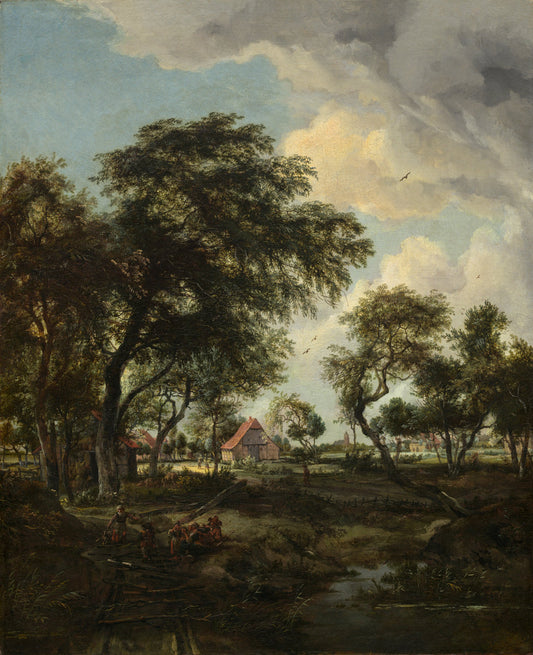 A Farm in the Sunlight by Meindert Hobbema (Dutch, 1638 - 1709), 16X12"(A3)Poster Print