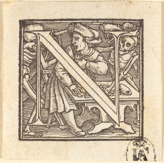 Letter N by Hans Holbein the Younger (German, 1497/1498 - 1543), 16X12"(A3)Poster Print