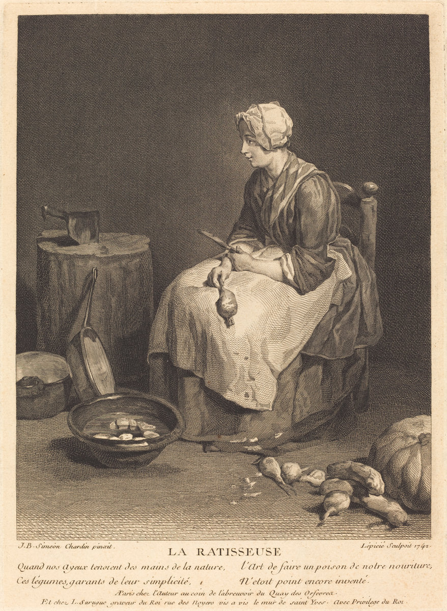 La ratisseuse by Bernard Lepicie after Jean Siméon Chardin (French, 1698 - 1755), 16X12"(A3)Poster Print