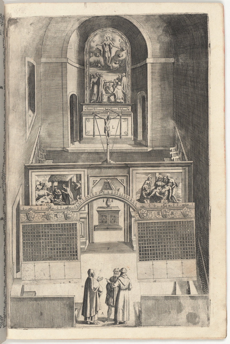 Interior of the Minor Church (Interno della chiesa minore) [plate F] by Jacopo Ligozzi (artist), Anonymous engraver possibly Domenico Falcini, Lino Moroni (author) (Italian, 1547 - 1627), 16X12"(A3)Poster Print
