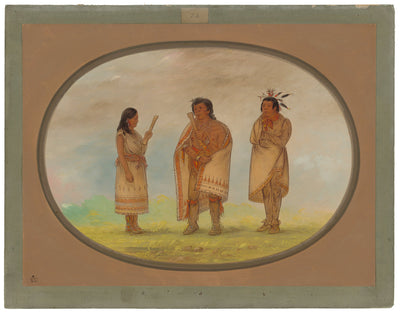 Three Potowotomie Indians by George Catlin (American, 1796 - 1872), 16X12"(A3)Poster Print