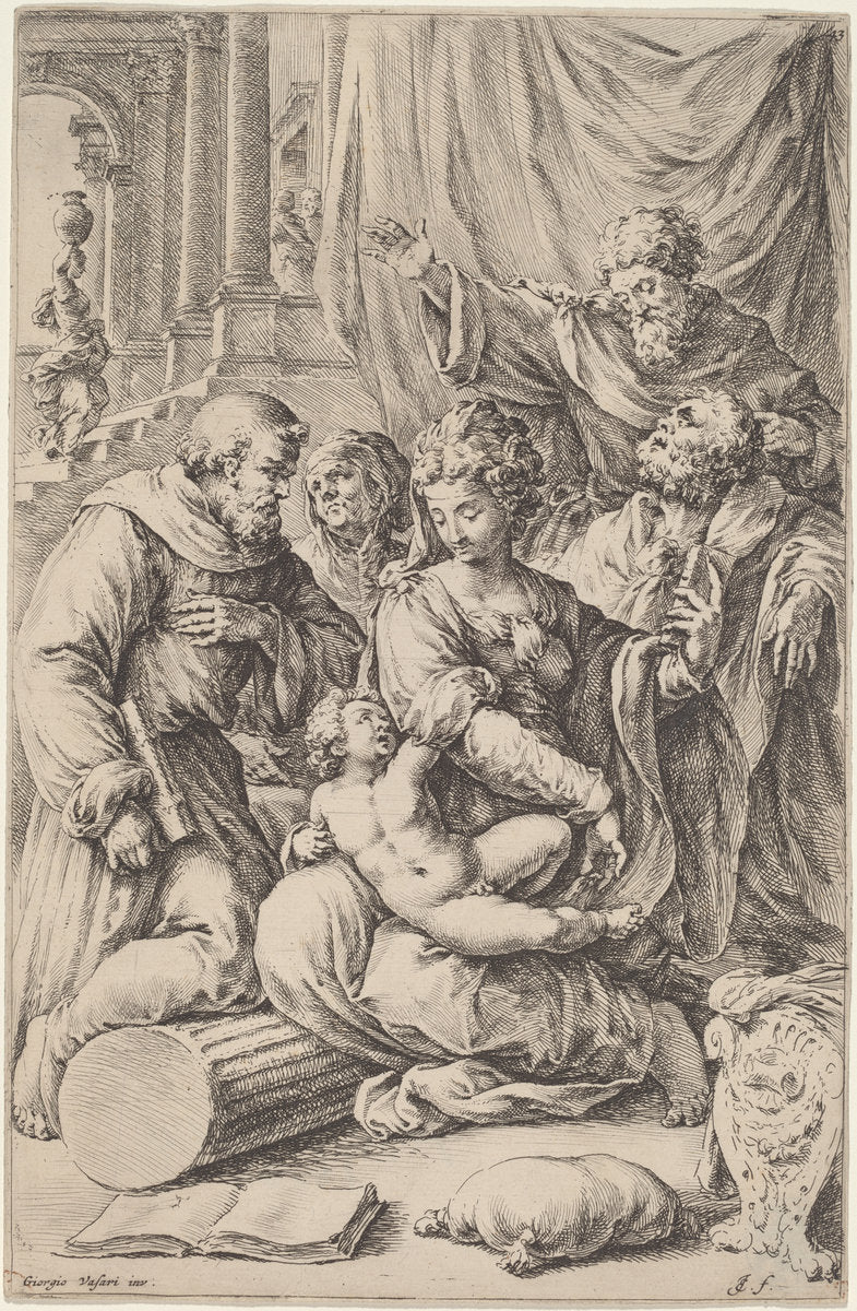 Holy Family with Saints by Jan de Bisschop, after Giorgio Vasari (Dutch, 1628 - 1671), 16X12"(A3)Poster Print