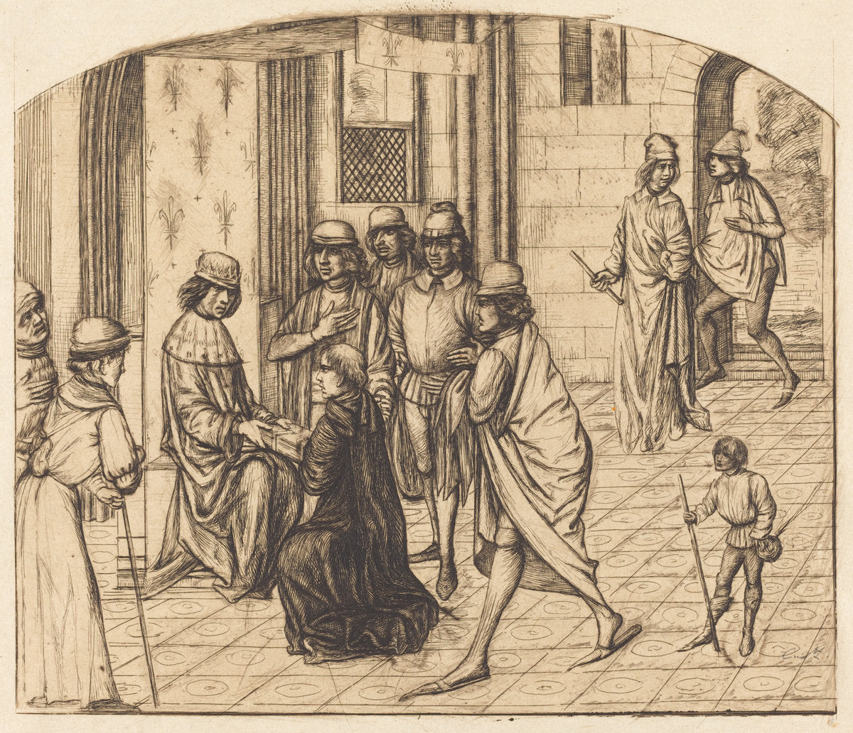 Présentation du Valère Maxime au Rois Louis XI (The Printer Valerius Maximus Being Presented to King Louis XI) by Charles Meryon (French, 1821 - 1868), 16X12"(A3)Poster Print