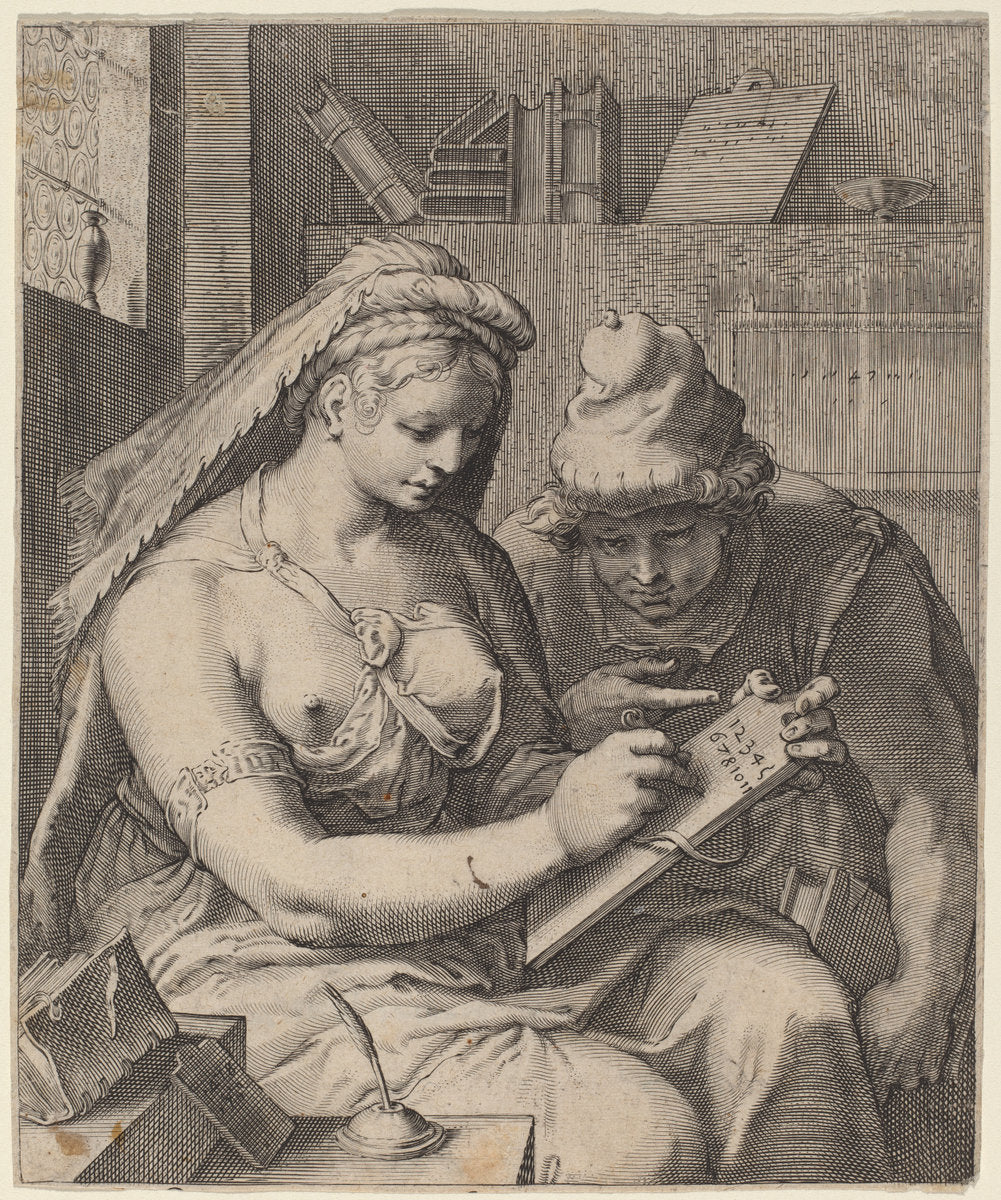 Arithmetic by Cornelis Jacobsz Drebbel after Hendrik Goltzius (Dutch, 1572 - 1633), 16X12"(A3)Poster Print