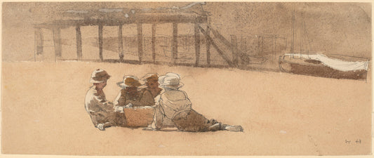 Four Boys on a Beach by Winslow Homer (American, 1836 - 1910), 16X12"(A3)Poster Print